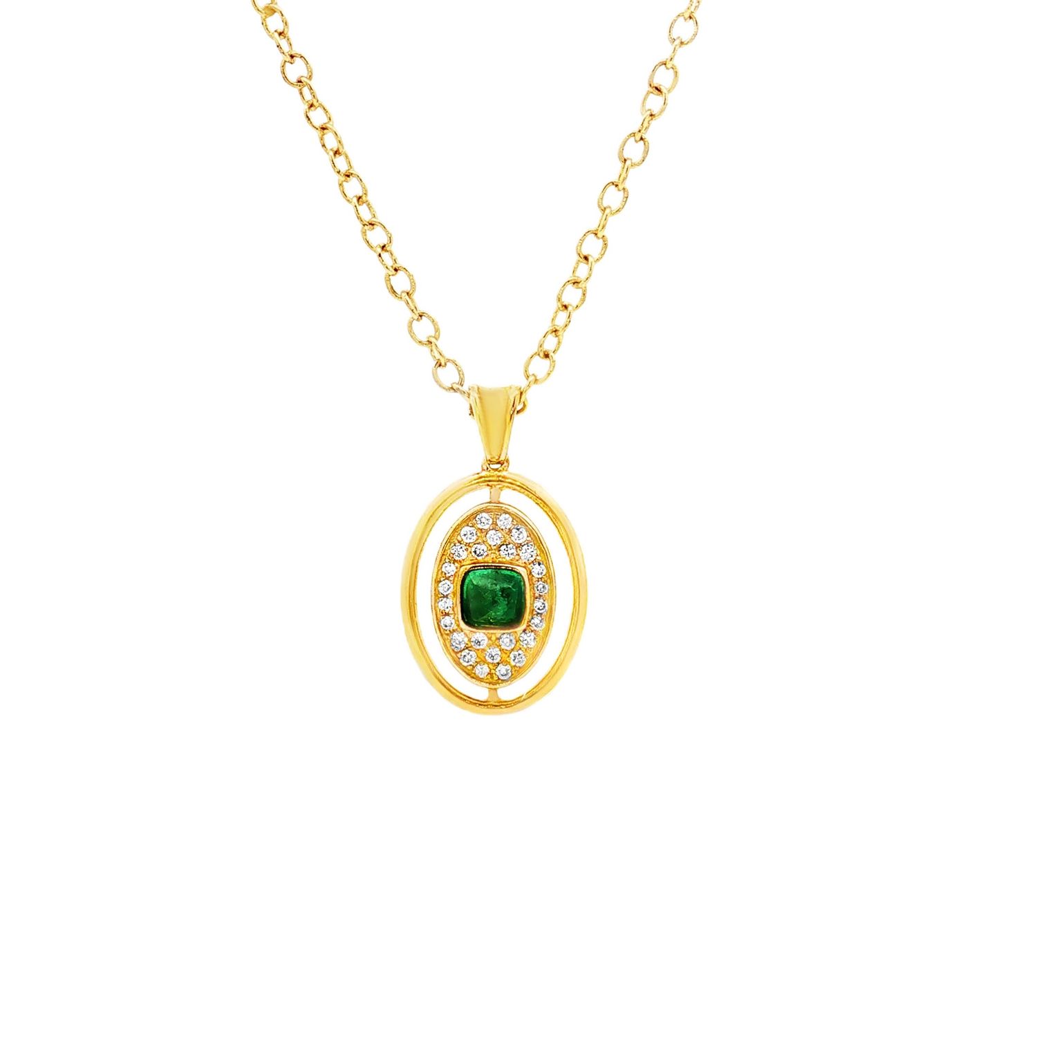 18K Yellow Gold Natural Emerald And Diamond Pendant ZX0037