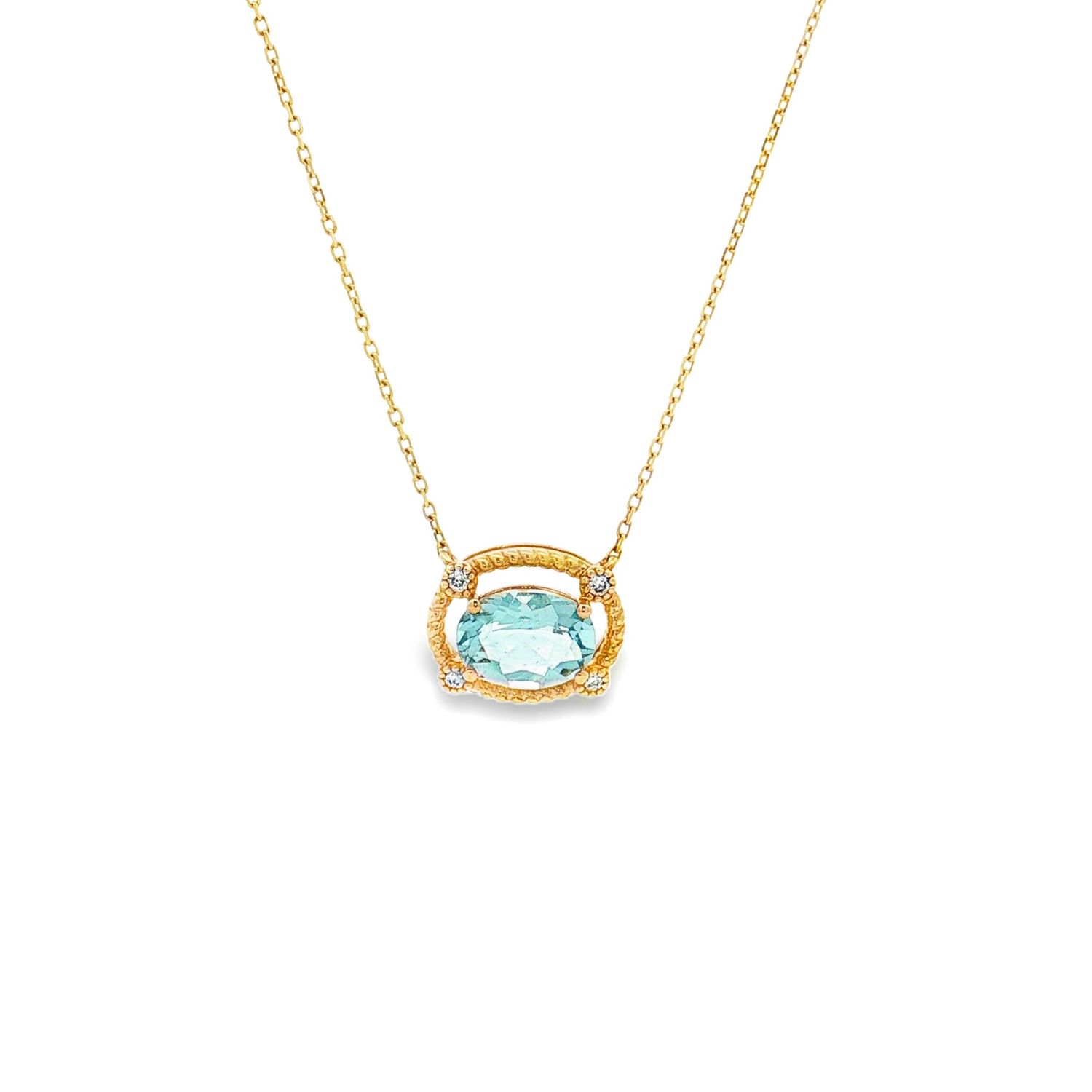 18K Yellow Gold Natural Aquamarine And Diamond Necklace ZX0034