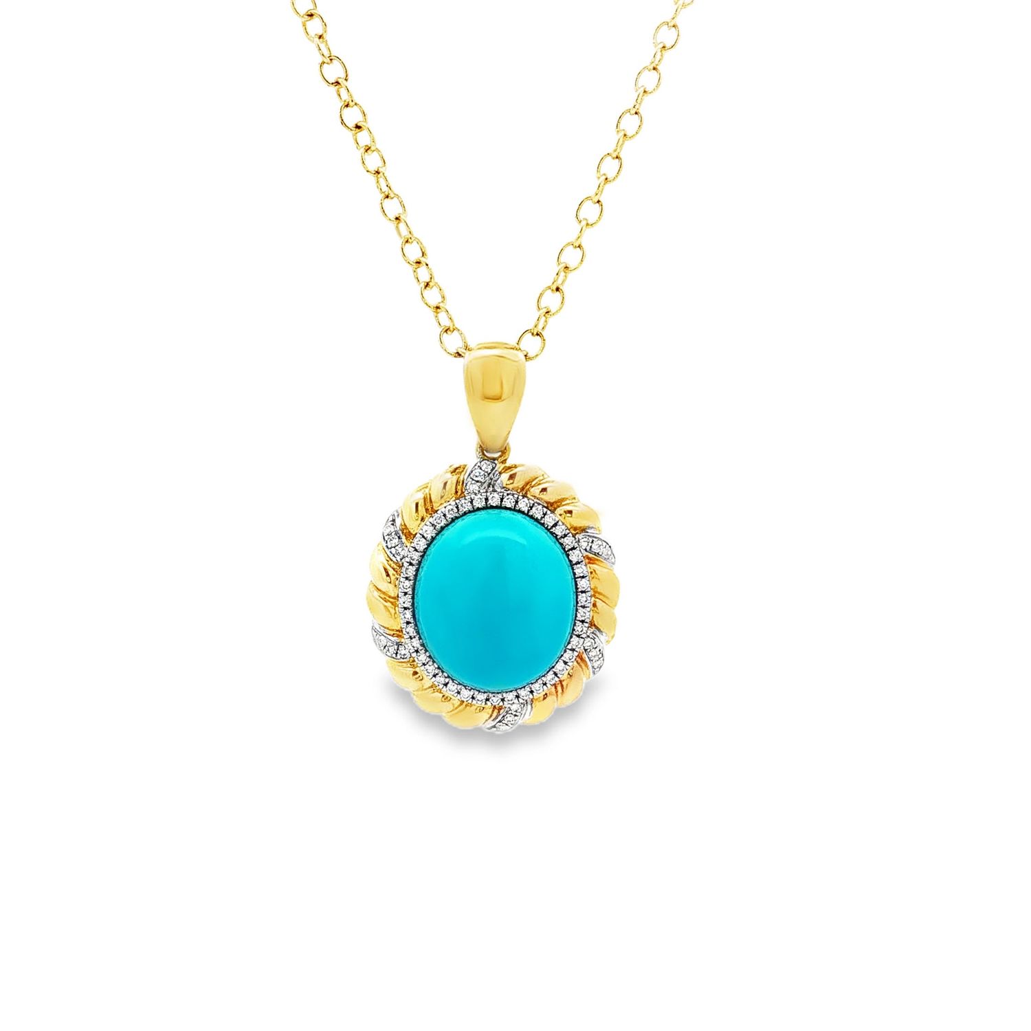 18K Yellow Gold Natural Turquoise And Diamond Pendant ZX0038