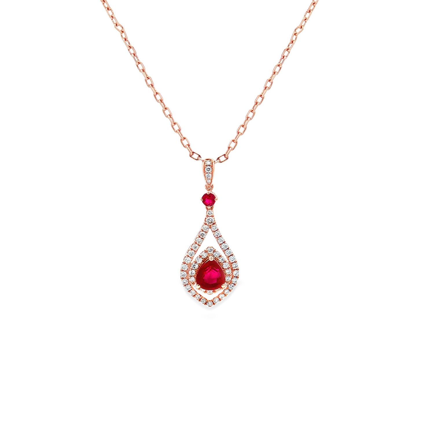 18K Rose Gold Natural Ruby And Diamond Pendant ZX0039