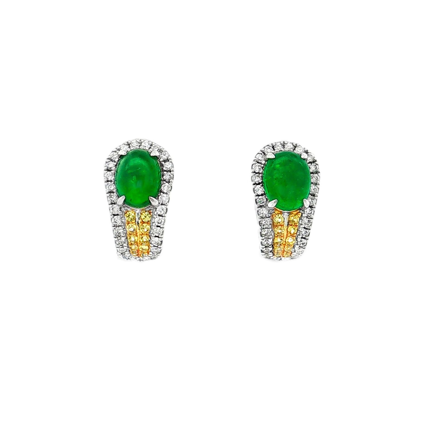 18K White Gold Natural Emerald Yellow Sapphire And Diamond Earrings ZX0046