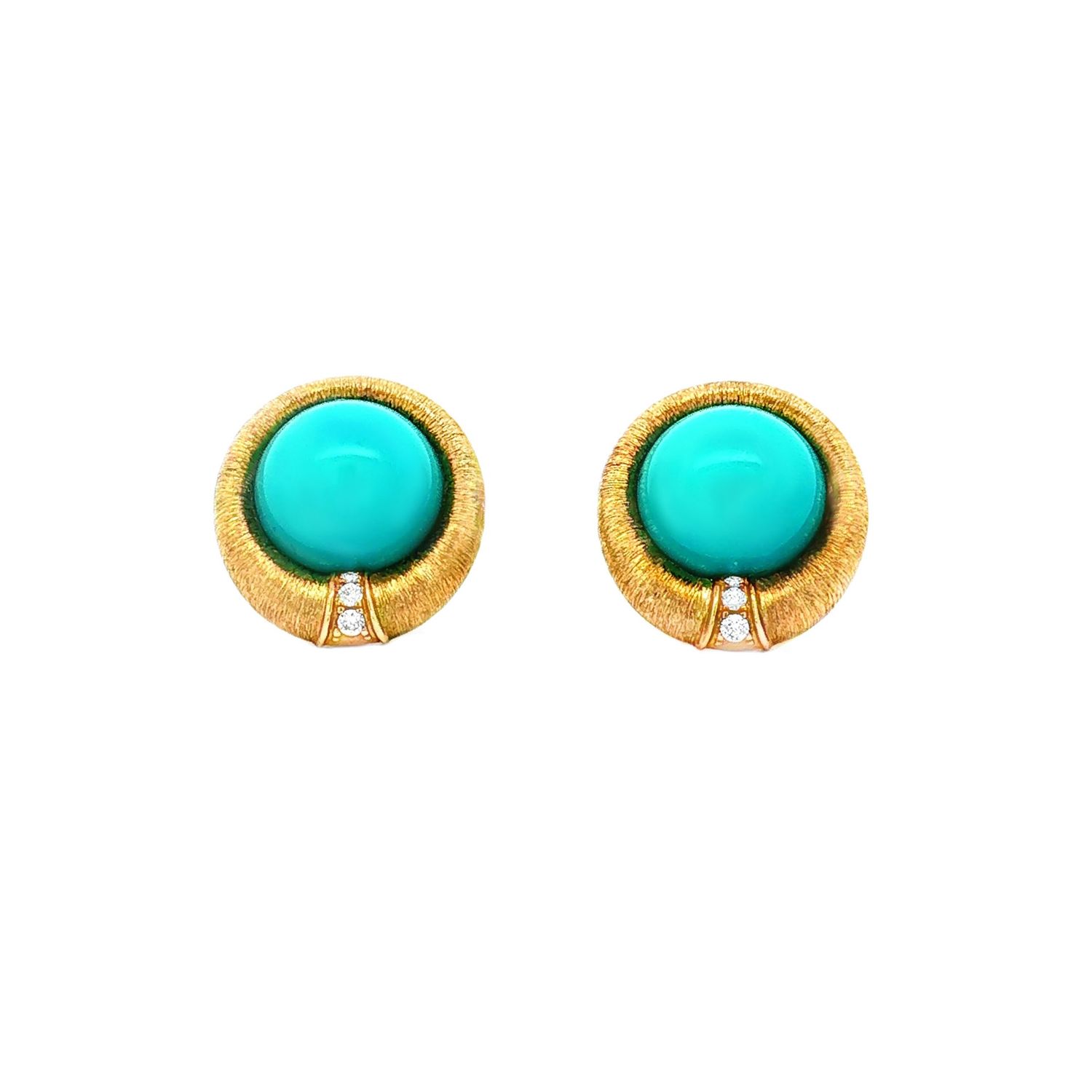 18K Yellow Gold Natural Turquoise And Diamond Stud Earrings ZX0047