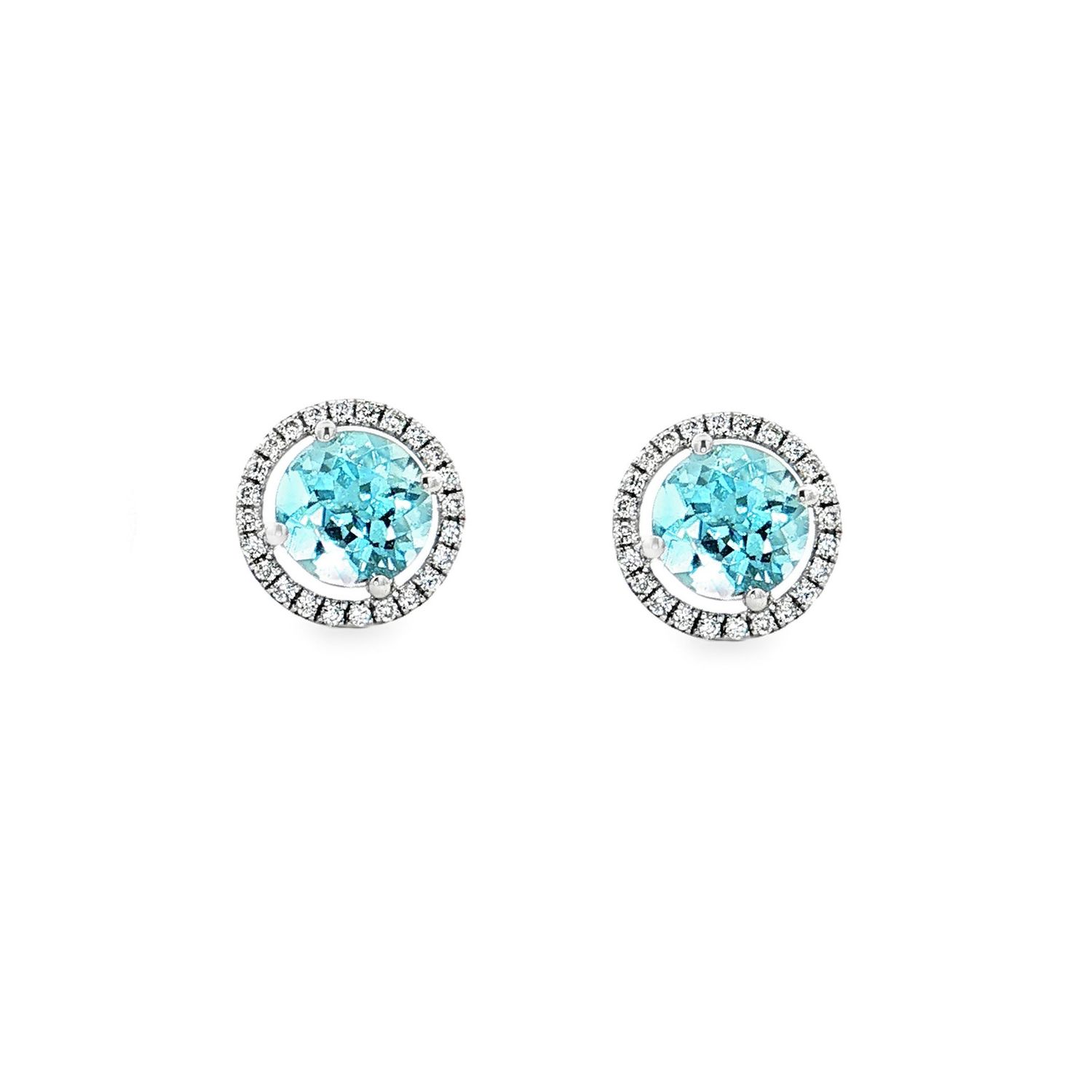 18K White Gold Natural Aquamarine And Diamond Stud Earrings ZX0044