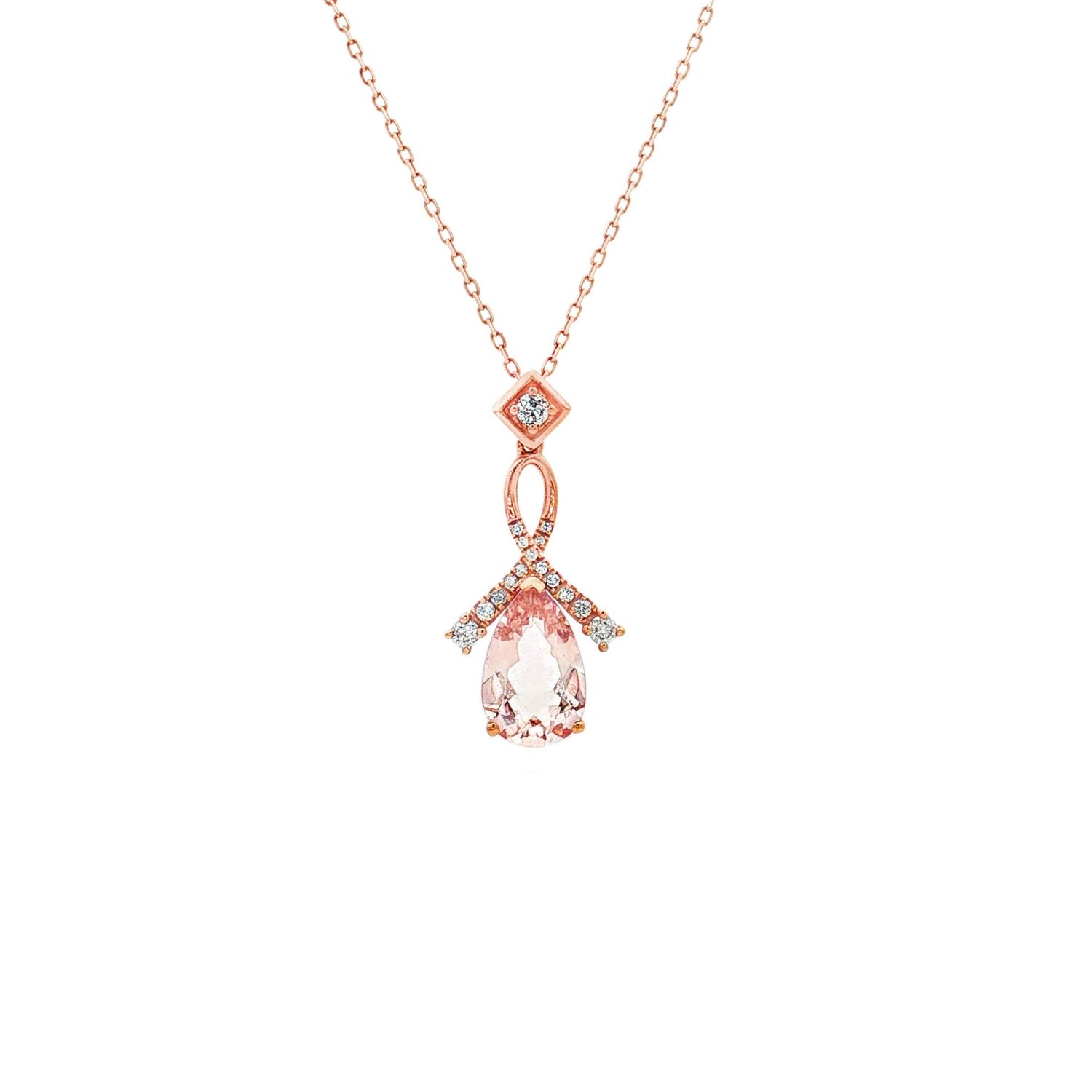 18K Rose Gold Natural Pink Morganite And Diamond Necklace ZX0050