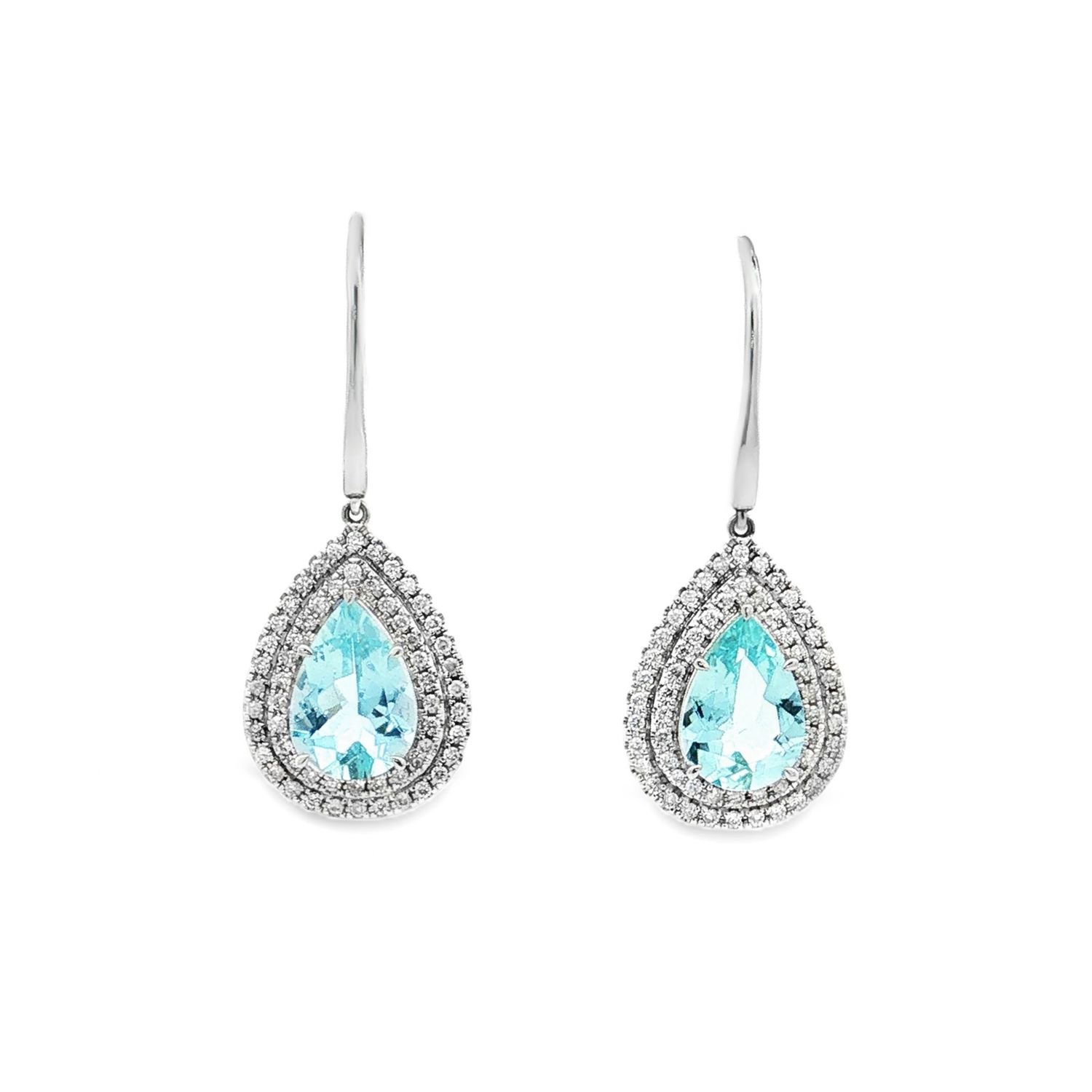 18K White Gold Natural Aquamarine And Diamond Drop Earrings ZX0045