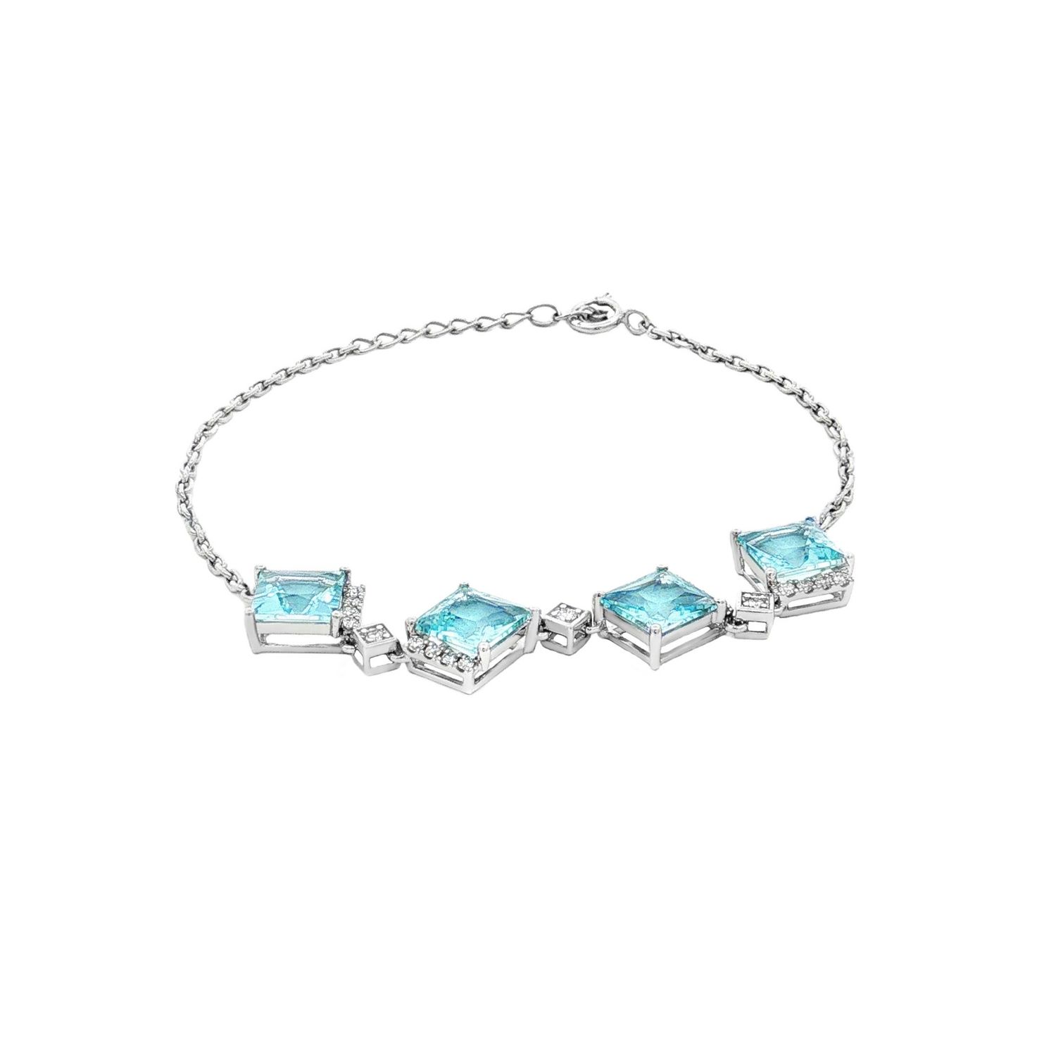 18K White Gold Natural Princess-Cut Aquamarine And Diamond Bracelet ZX0048
