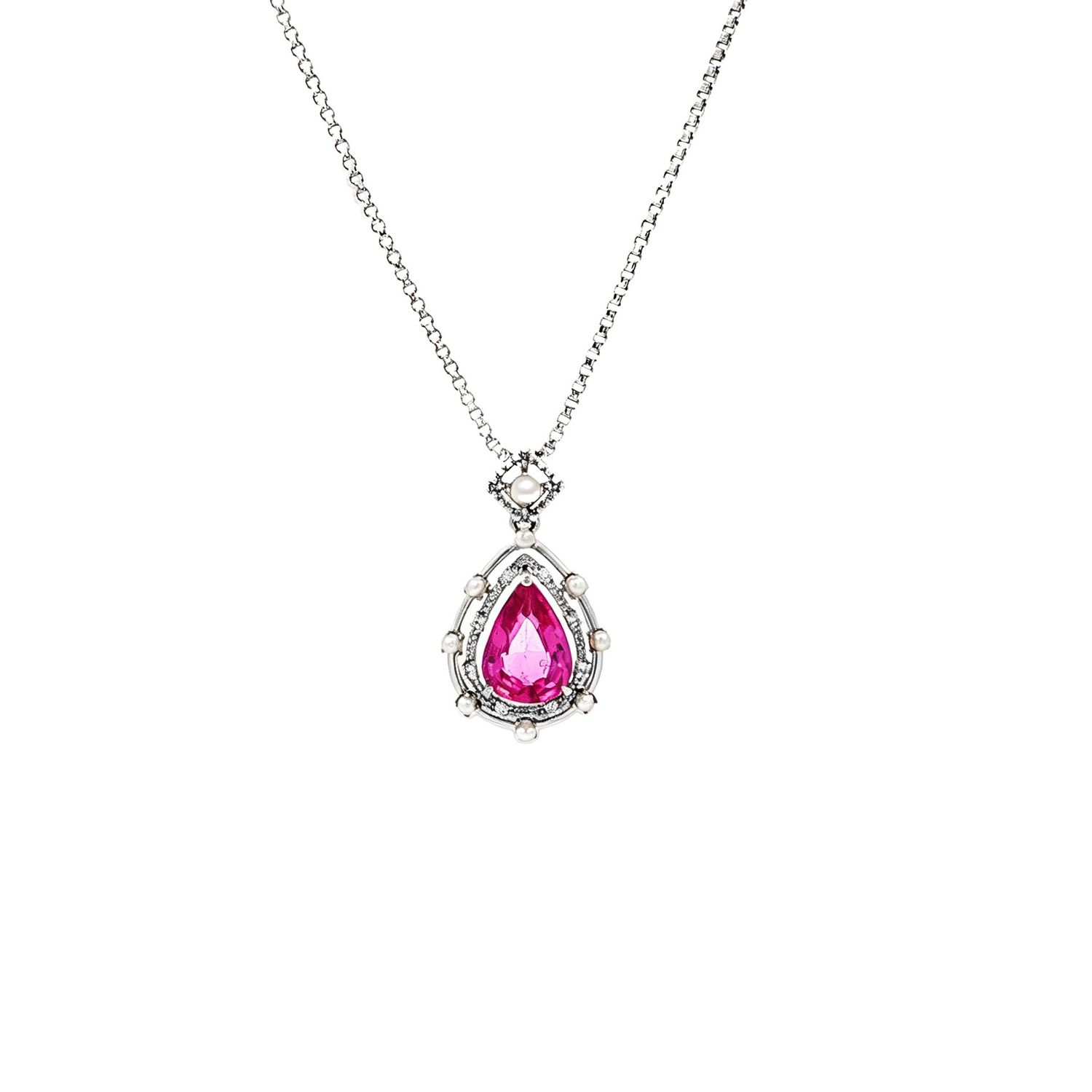 18K White Gold Natural Pink Sapphire And Diamond Pendant ZX0063