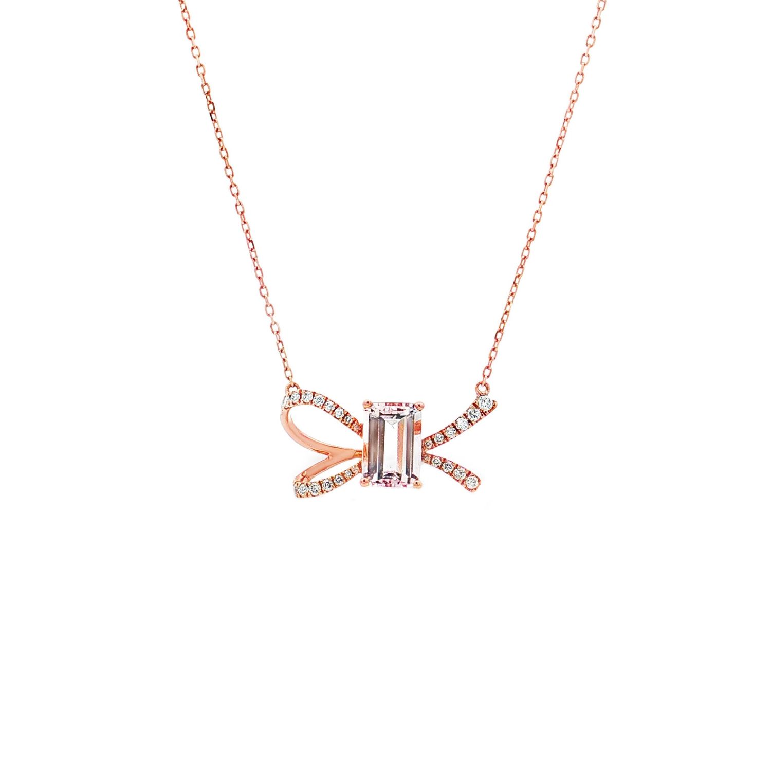 18K Rose Gold Natural Pink Morganite And Diamond Necklace ZX0055