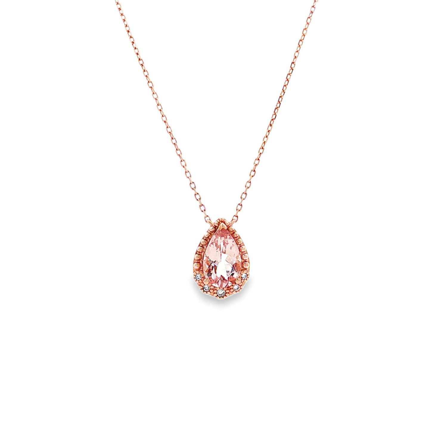18K Rose Gold Natural Pink Morganite And Diamond Necklace ZX0058