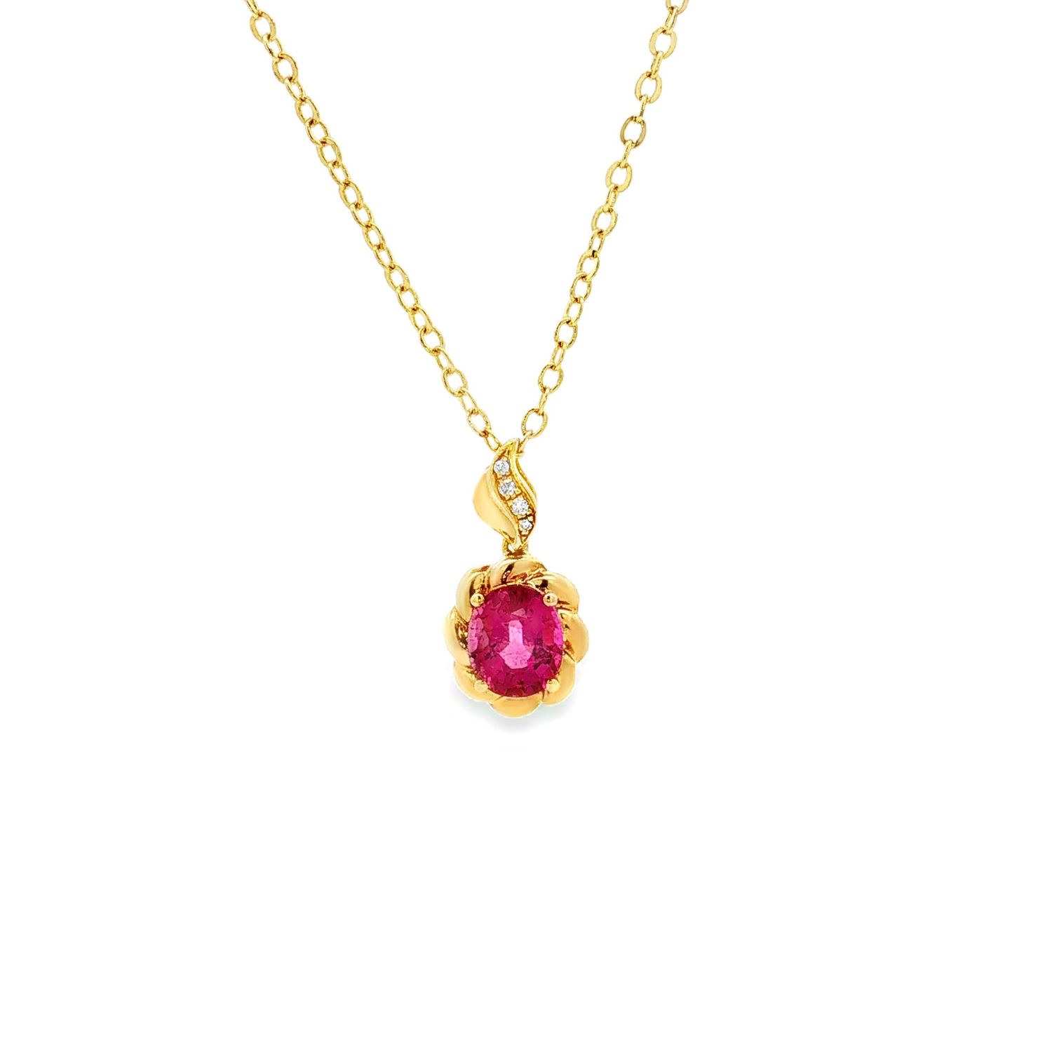 18K Yellow Gold Natural Tourmaline And Diamond Pendant ZX0061