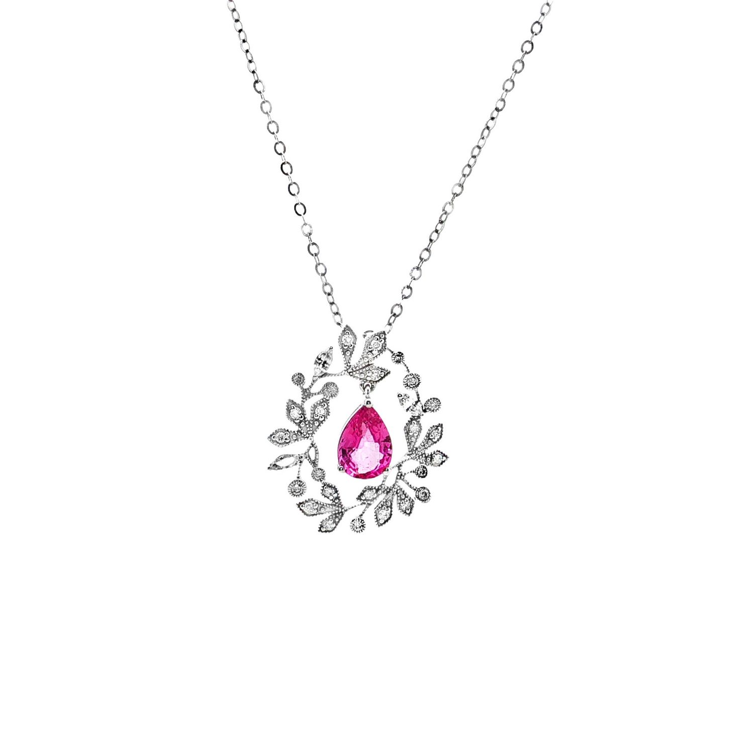 18K White Gold Natural Pink Sapphire And Diamond Necklace ZX0054