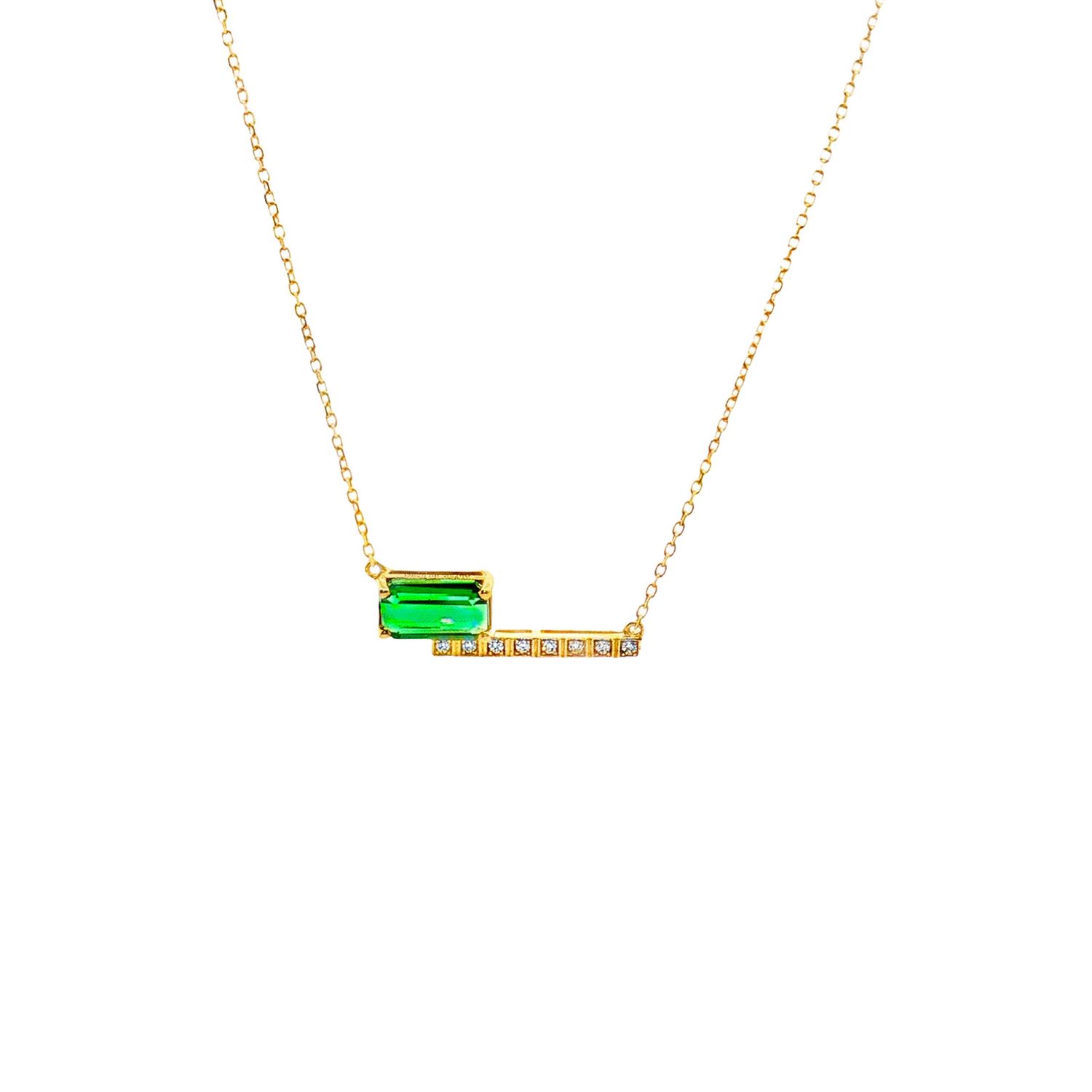 18K Yellow Gold Natural Tourmaline And Diamond Necklace ZX0056