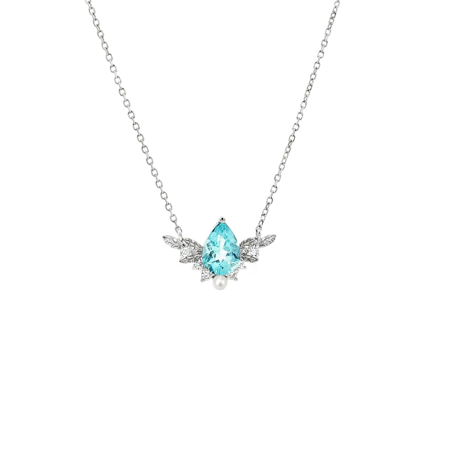 18K White Gold Natural Aquamarine And Diamond Necklace ZX0060