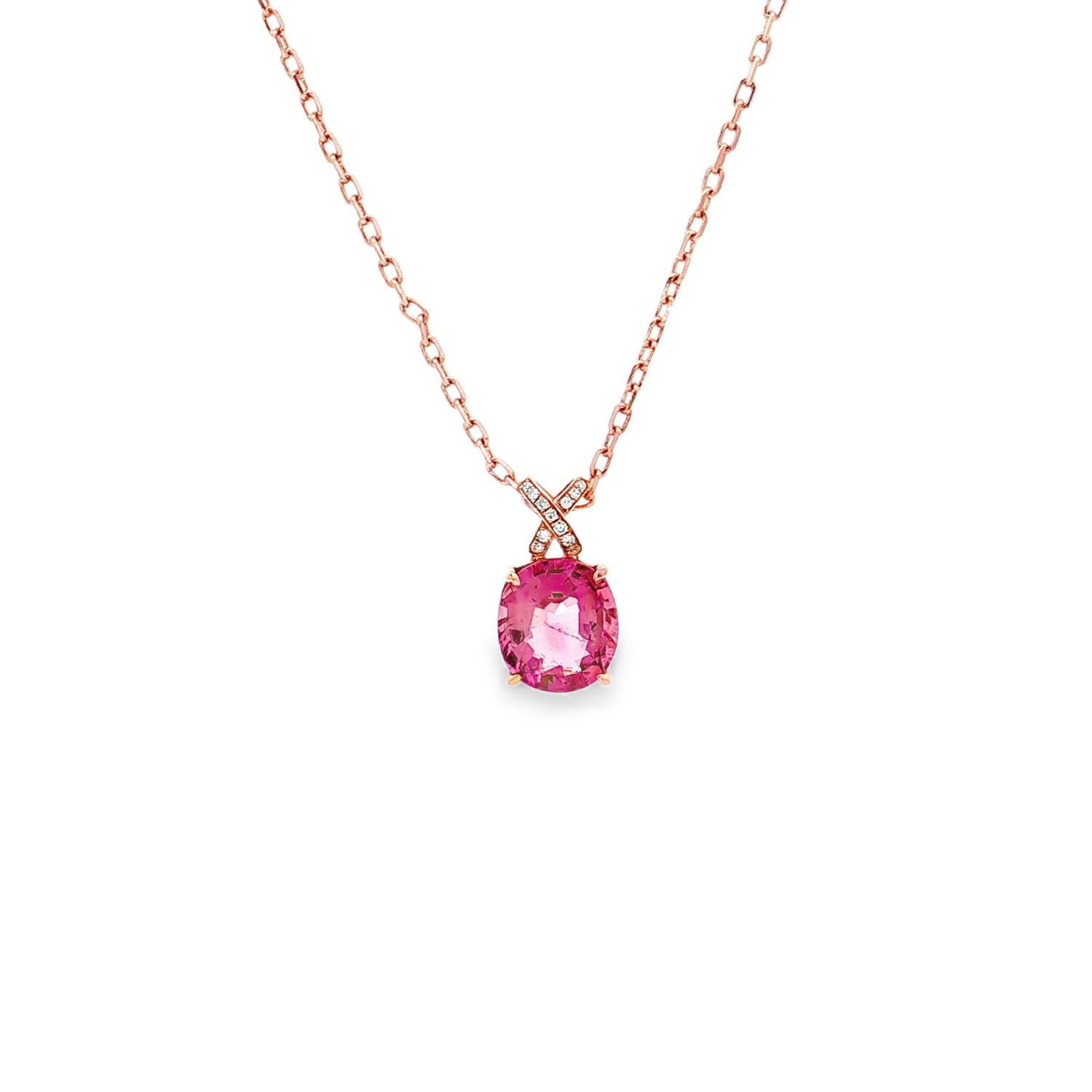 18K Rose Gold Natural Tourmaline And Diamond Pendant ZX0062