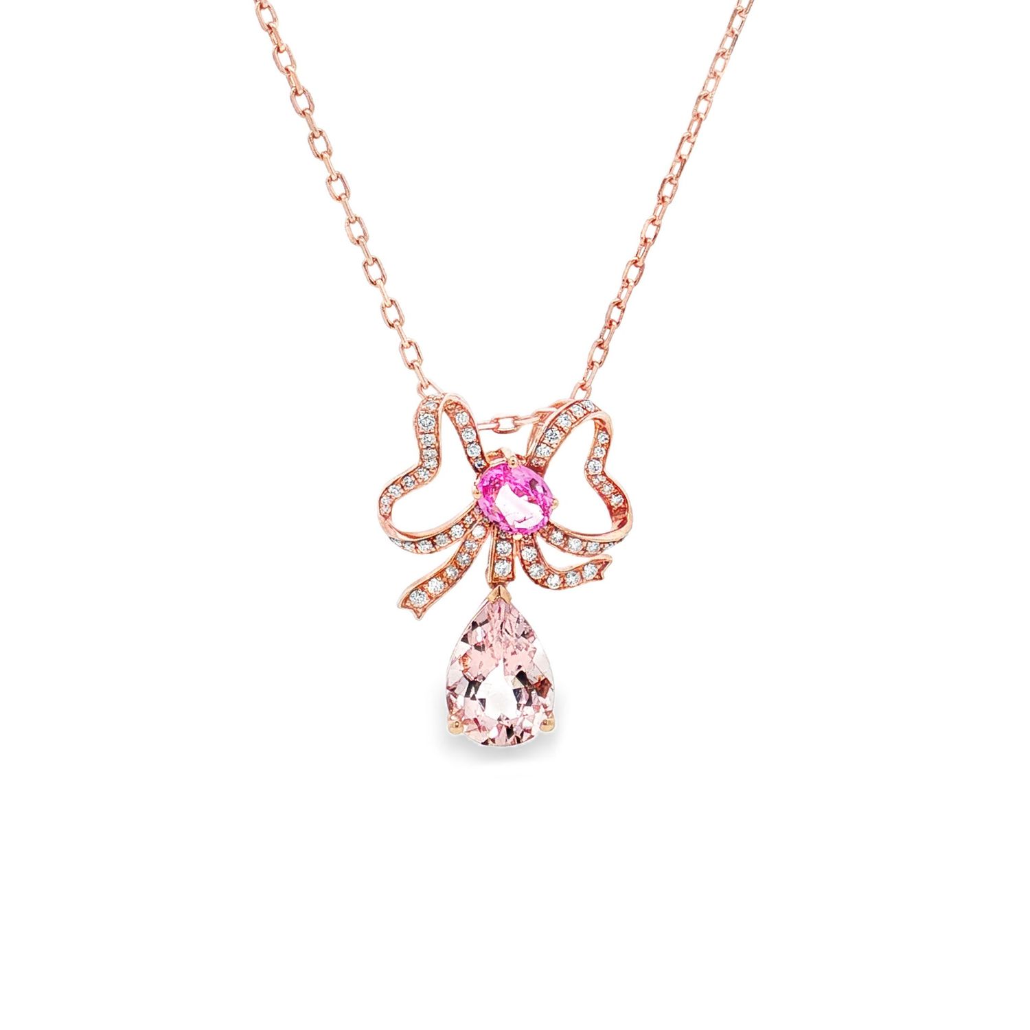 18K Rose Gold Natural Morganite Pink Sapphire And Diamond Pendant ZX0066