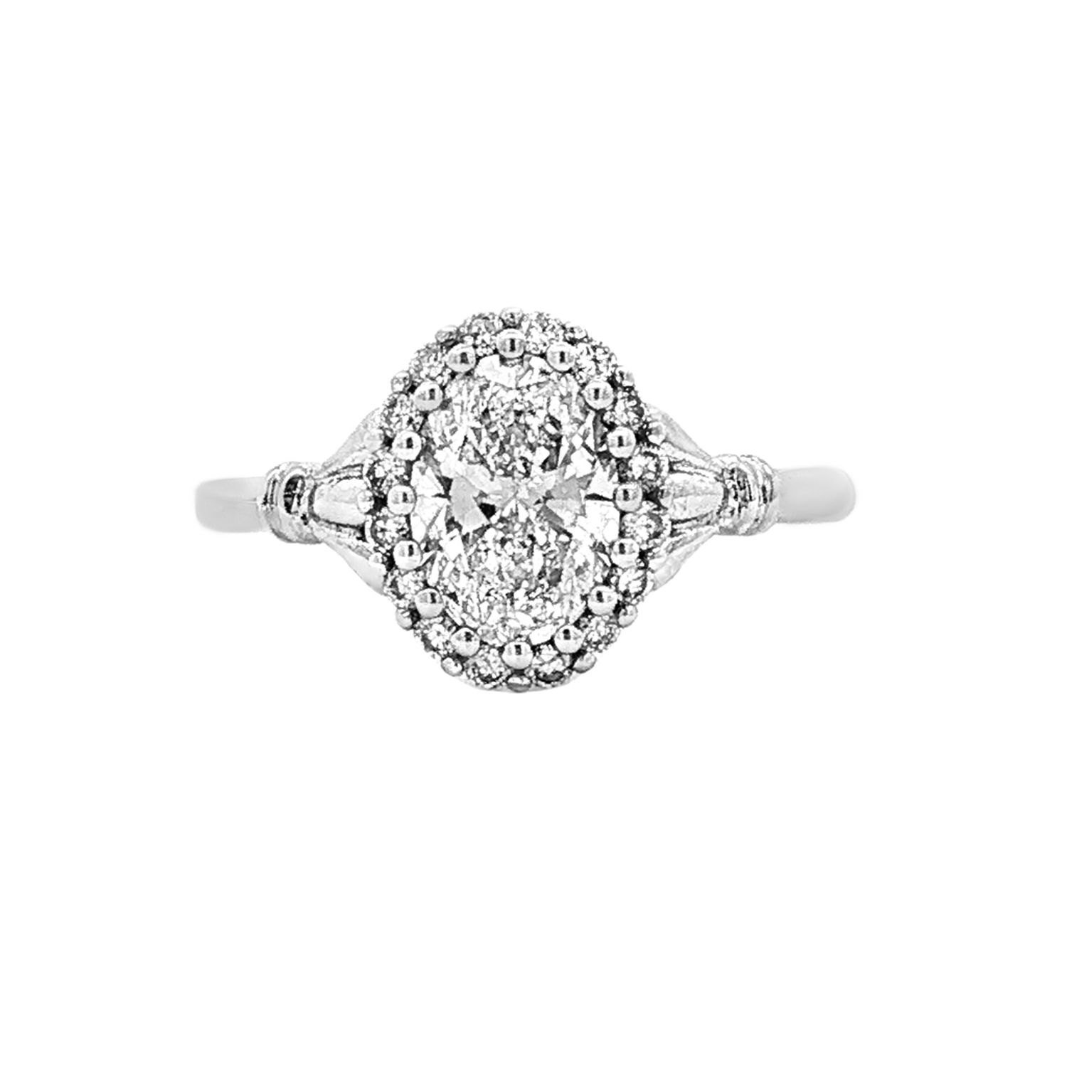 PT950 Platinum Oval Halo Lab Grown Diamond Size 6 Ring  HX0042