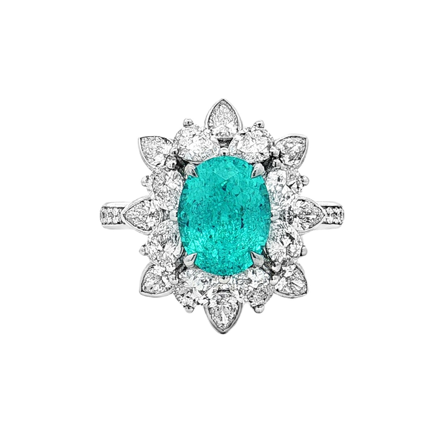 PT950 Platinum Lab Grown Paraiba Tourmaline Diamond Engagement Size 6# Ring HX0045