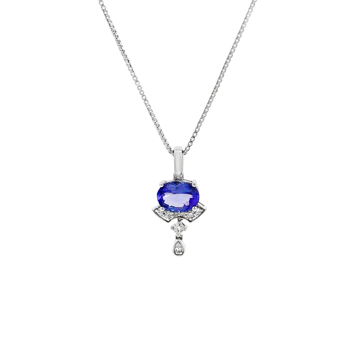 18K White Gold Natural Tanzanite And Diamond Pendant ZX0067