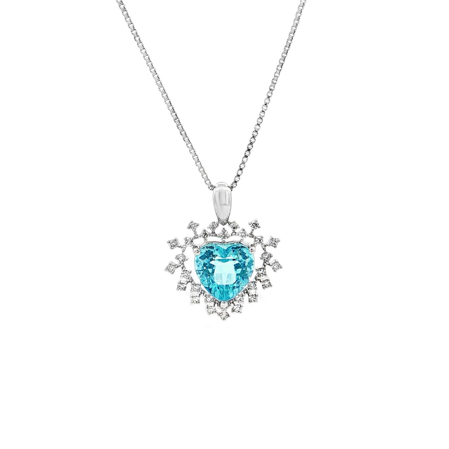 18K White Gold Natural Aquamarine And Diamond Heart-Shaped Pendant ZX0065