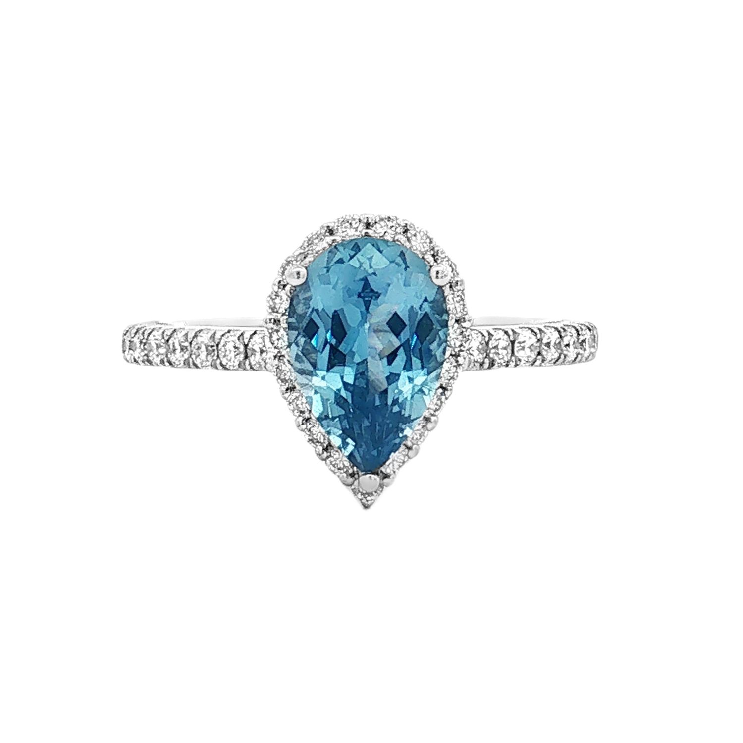 18K White Gold Lab-Grown Aquamarine  Diamond Engagement Ring Size 6# HX0046
