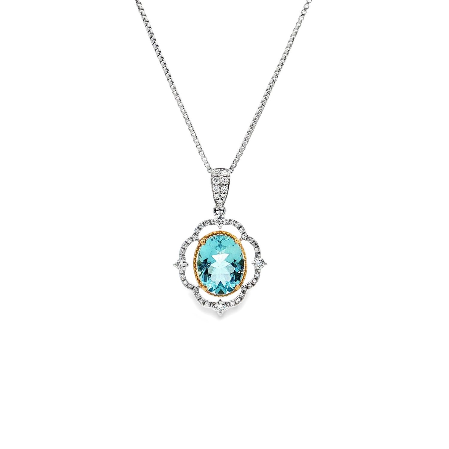 18K White/Yellow Gold Natural Aquamarine And Diamond Pendant ZX0064