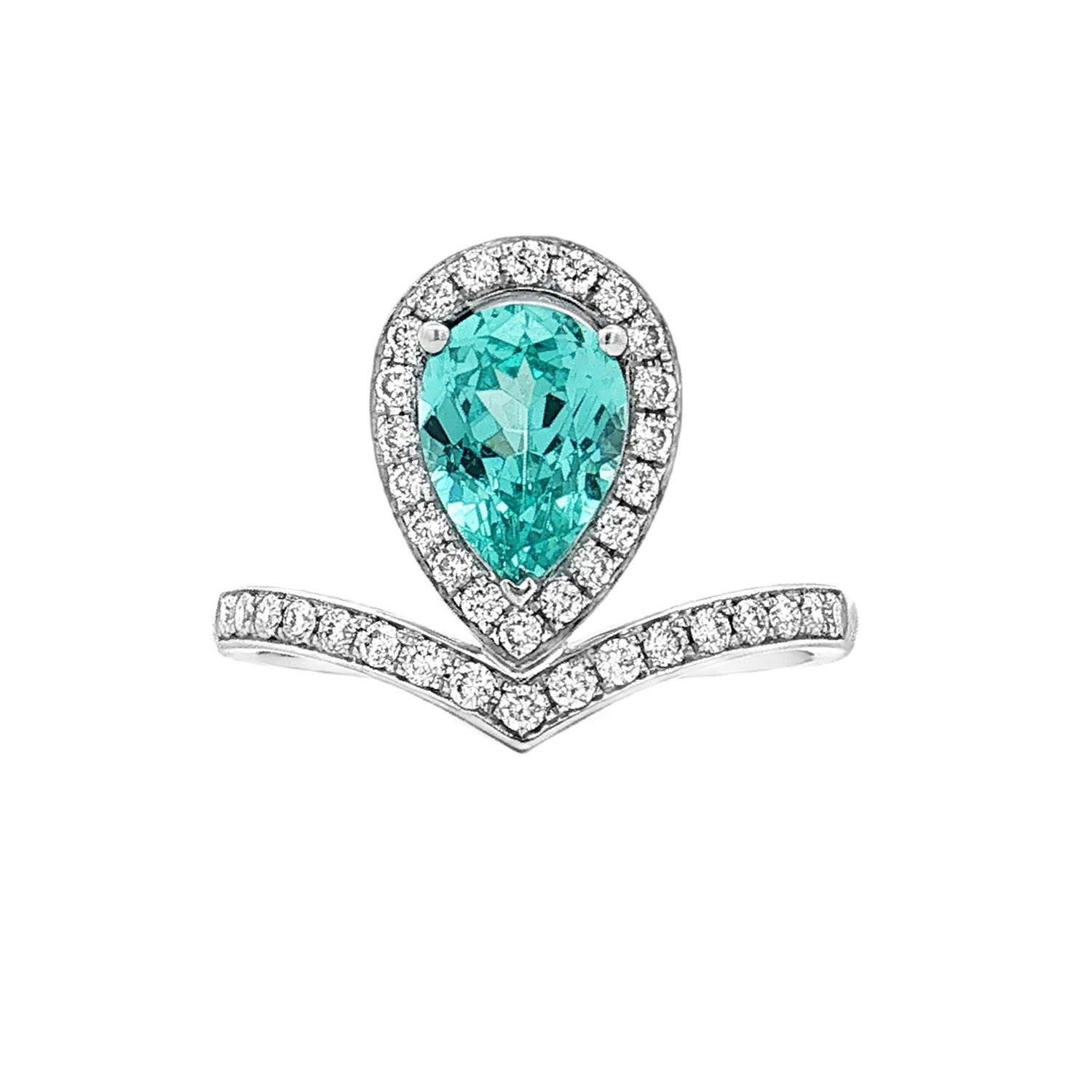 18K White Gold Lab-Grown Paraiba And Diamond Engagement Ring Size 6# HX0047