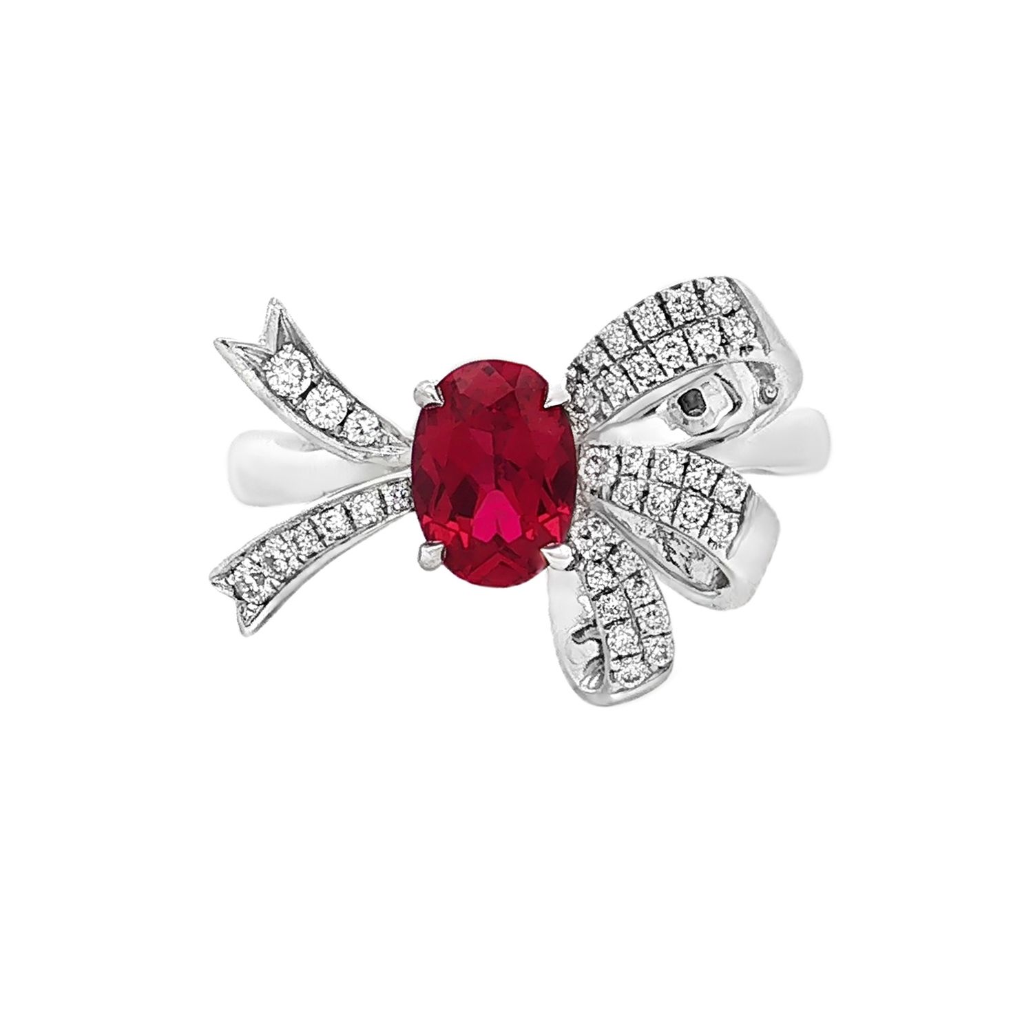 PT950 Platinum Lab Grown Ruby &amp; Diamond Bow Size 6# Engagement Ring HX0048