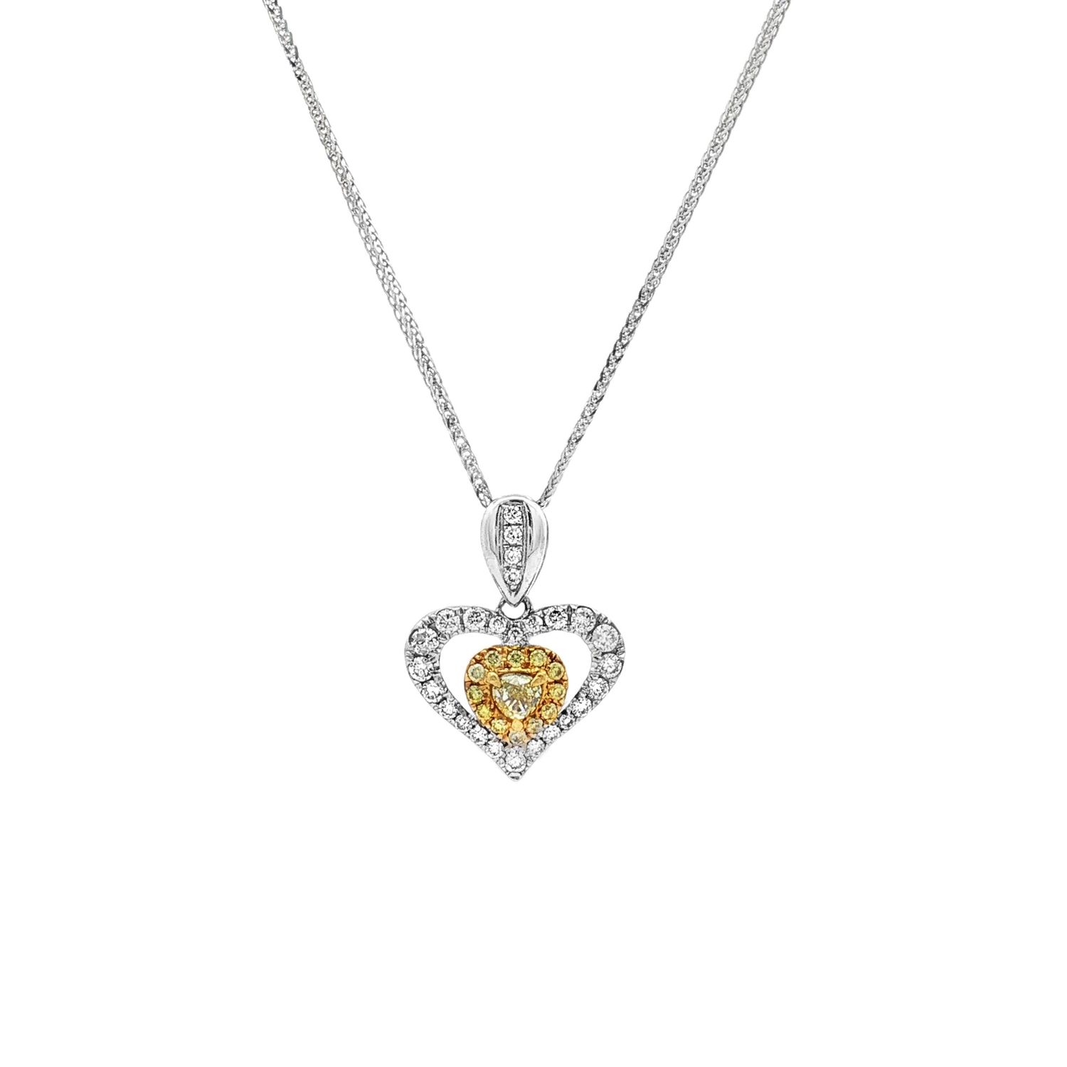 18K White Gold Natural Yellow Diamond Heart Necklace HX0049