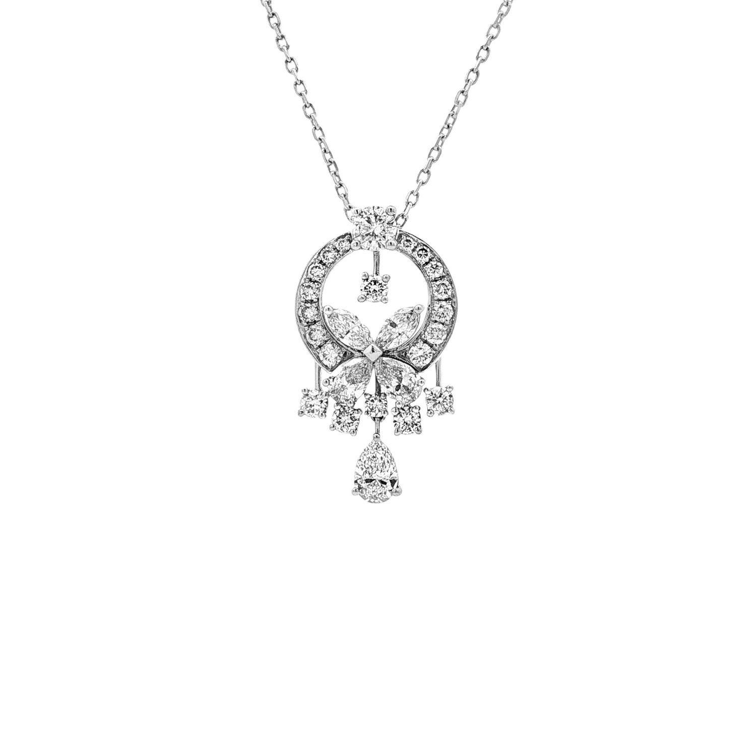 PT950 Platinum Lab Grown Diamond Floral Circle Necklace HX0053