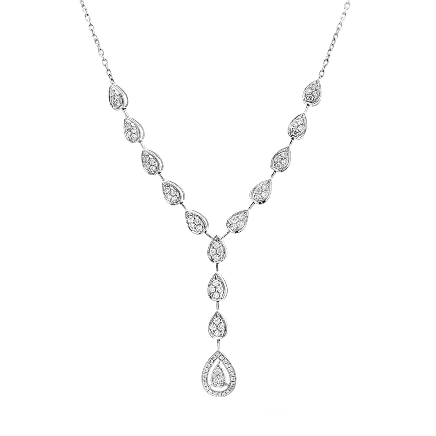 18K White Gold Natural Diamond Teardrop Y-Drop Necklace HX0057