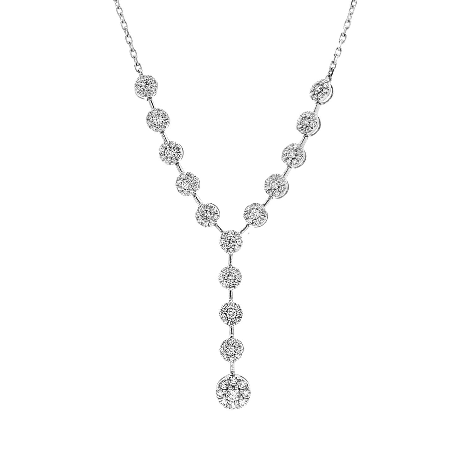 18K White Gold Natural Diamond Round Cluster Y-Drop Necklace HX0060