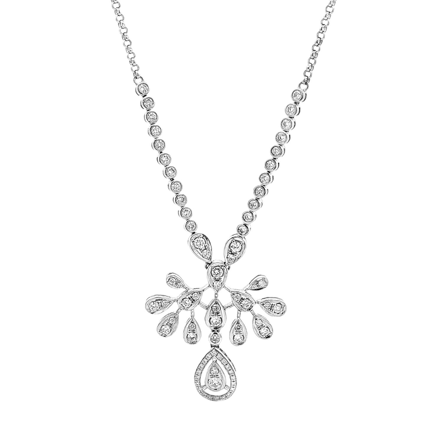 18K White Gold Natural Diamond Peacock Teardrop Pendant Necklace HX0061