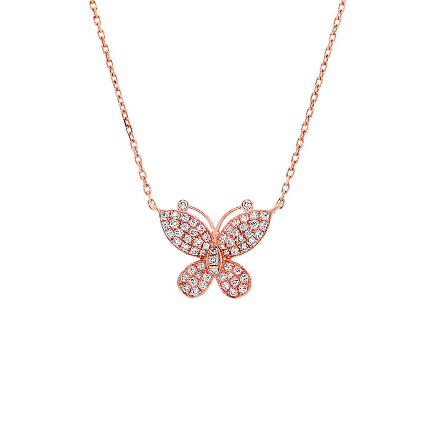 18K Rose Gold Natural Diamond Butterfly Necklace HX0051