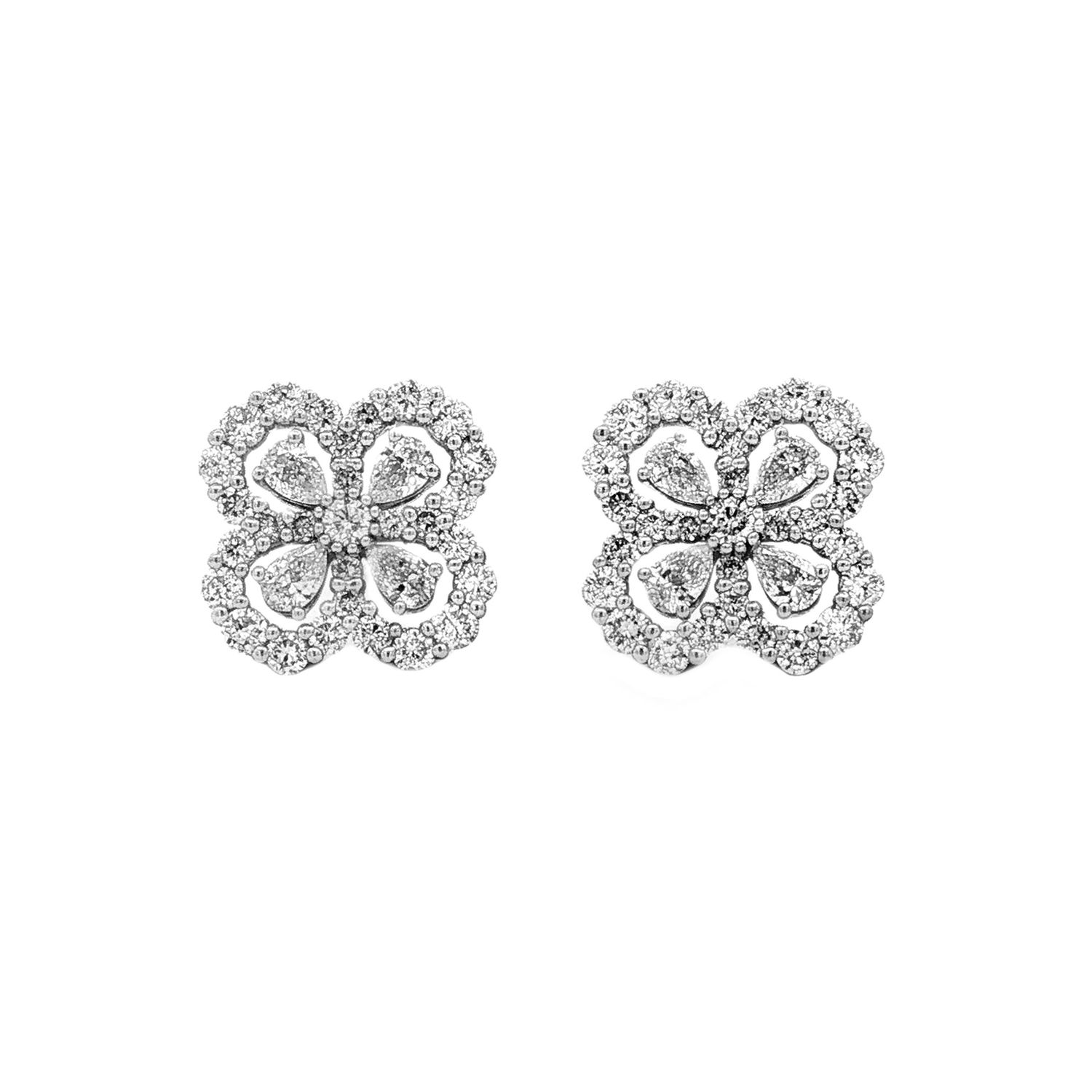 18K White Gold Lab-Grown CVD Diamond Four-Leaf Clover Stud Earrings HX0055