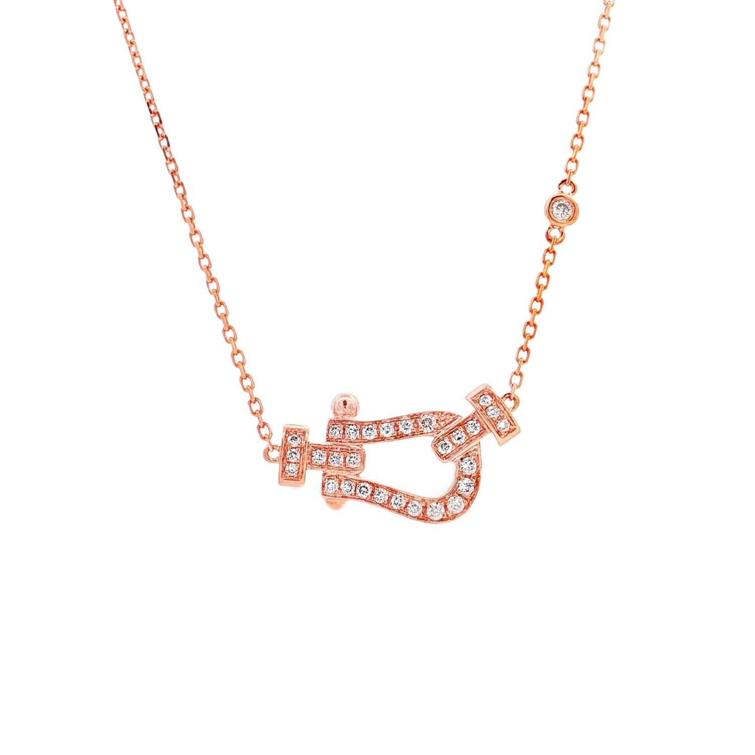18K Rose Gold Natural Diamond Horseshoe Link Necklace HX0059