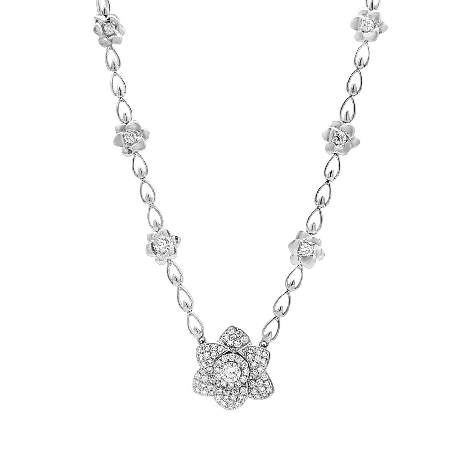 18K White Gold Natural Diamond Full Floral Necklace HX0063