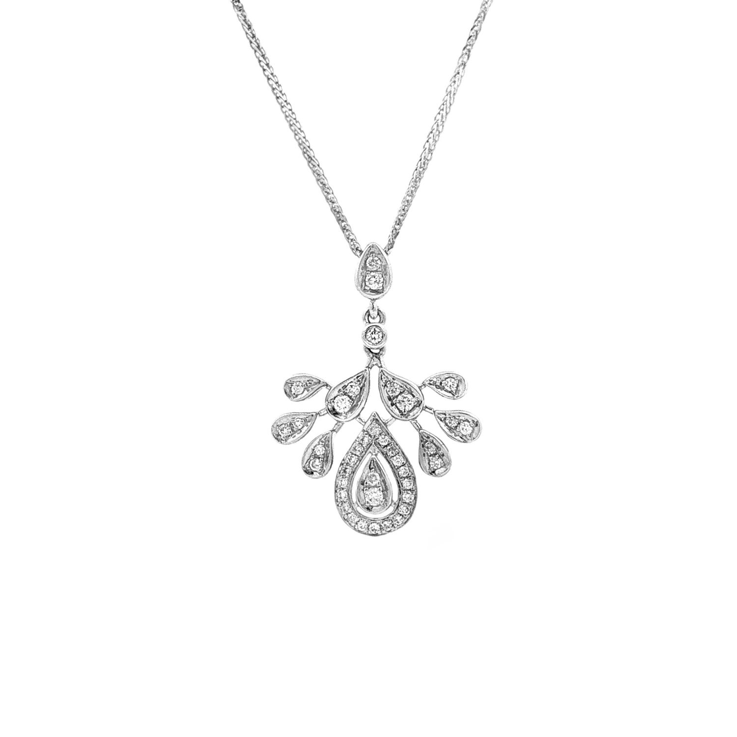 18K White Gold Teardrop Natural Diamond Pendant Necklace HX0077