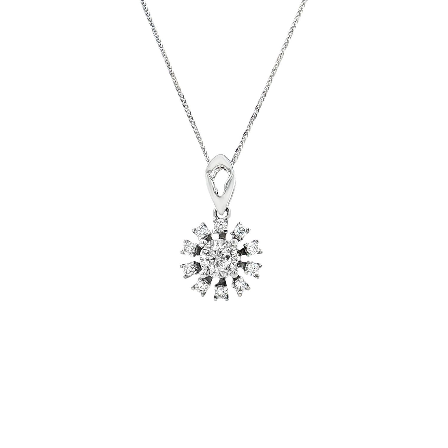 18K White Gold Natural Diamond Halo Pendant Necklace HX0082
