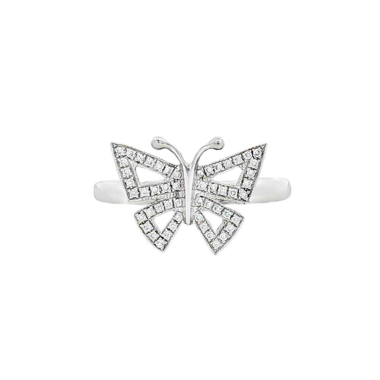 18K White Gold Natural Diamond Butterfly Ring Size 5.5# HX0091