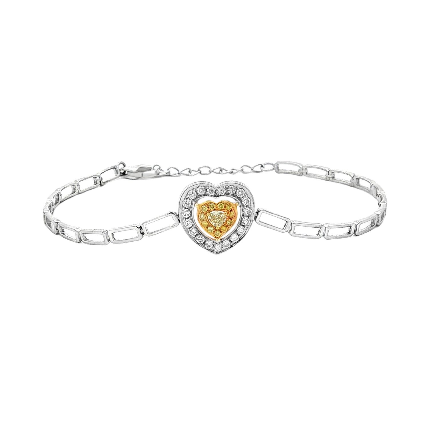 18K White Gold Natural Fancy Yellow Diamond Heart Bracelet HX0064