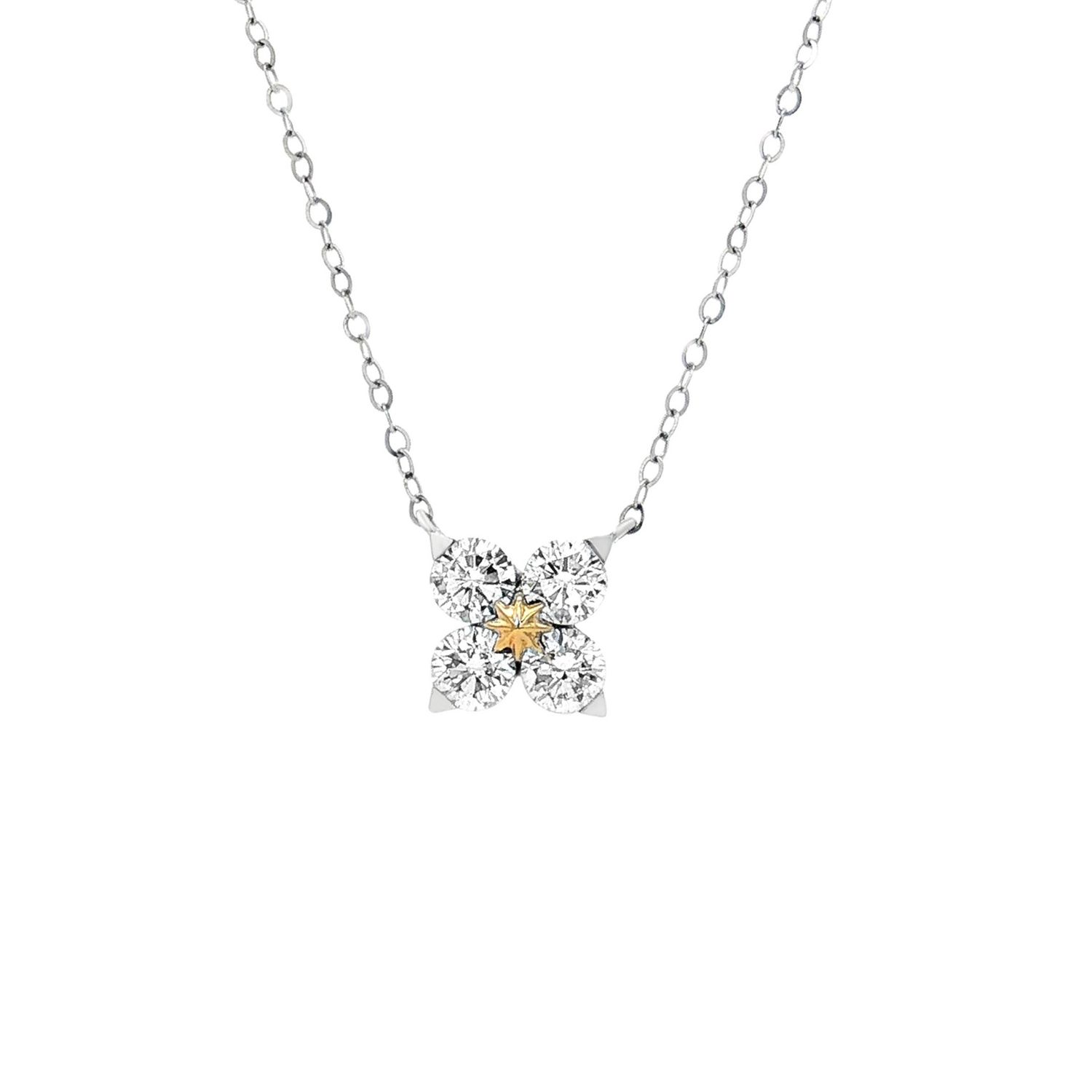 18K White Gold Lab-Grown Diamond Clover Pendant Necklace HX0084