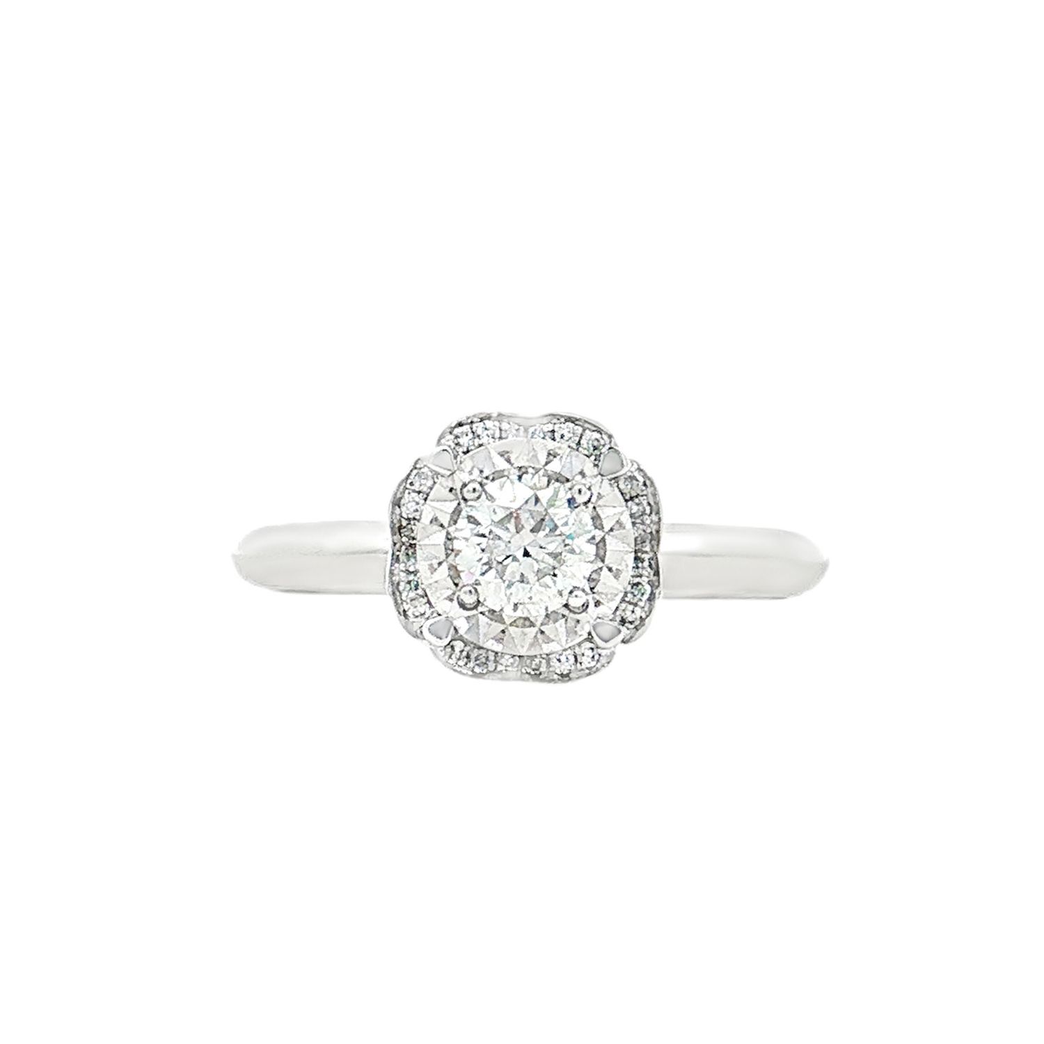 18K White Gold Natural Diamond Illusion Set Ring Size 6# HX0092