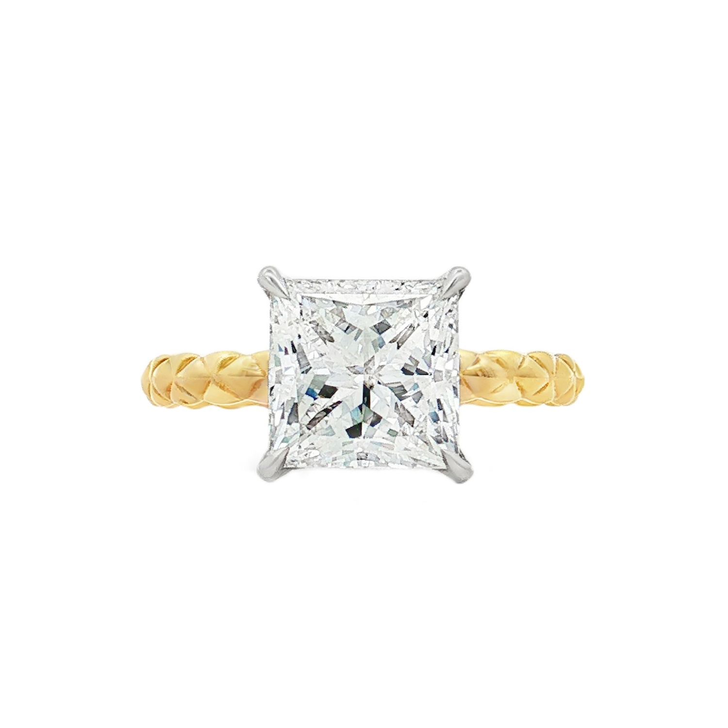 18K White &amp; Yellow Gold Lab-Grown CVD Diamond Ring Size 6.75# HX0093