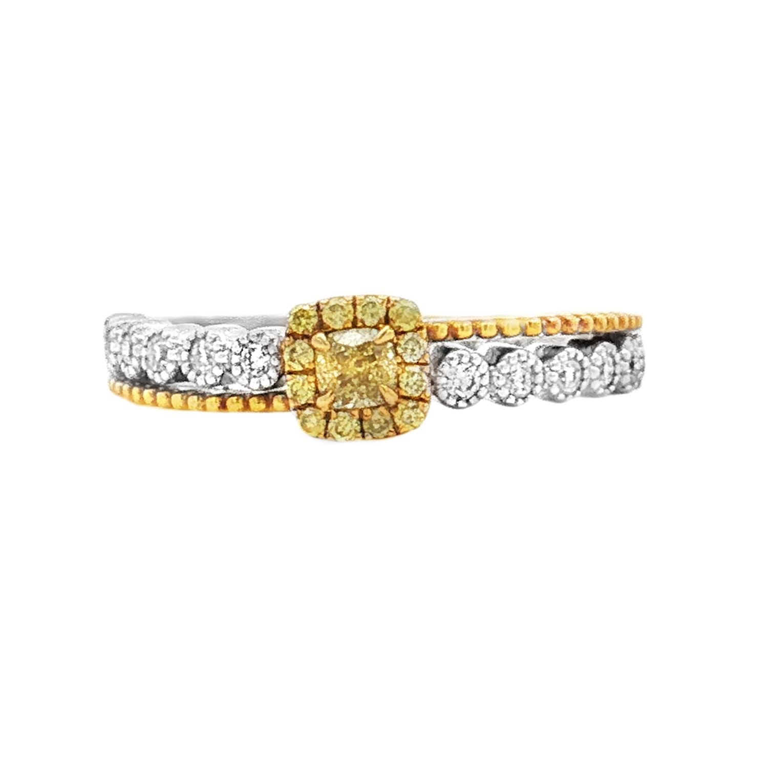 18K White And Yellow Gold Natural Fancy Yellow Diamond Band Ring Size 5 HX0068