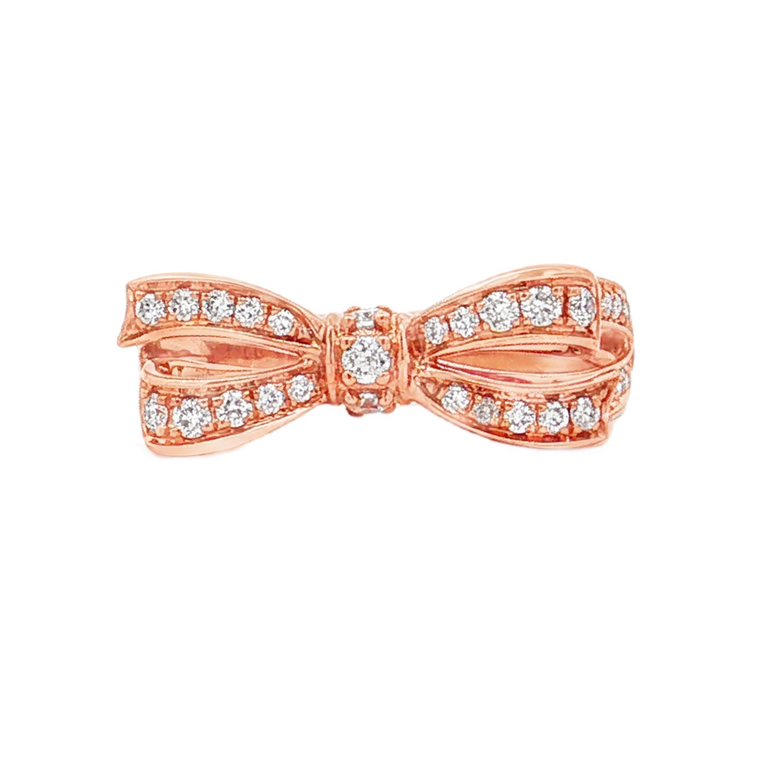 18K Rose Gold Natural Diamond Bow Ring Size 5.5 HX0069