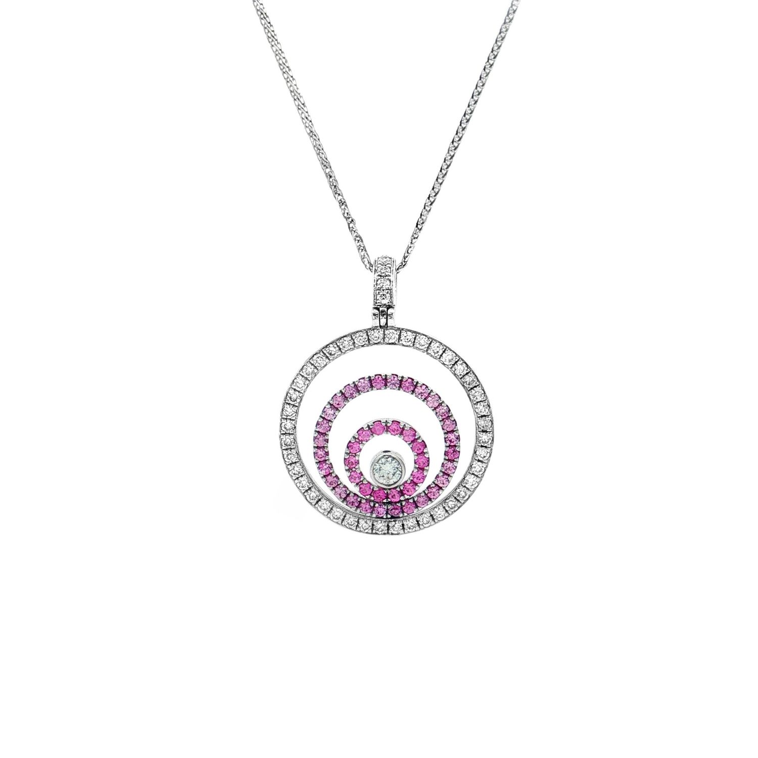 18K White Gold Natural Pink Sapphire And Diamond Pendant Necklace HX0078