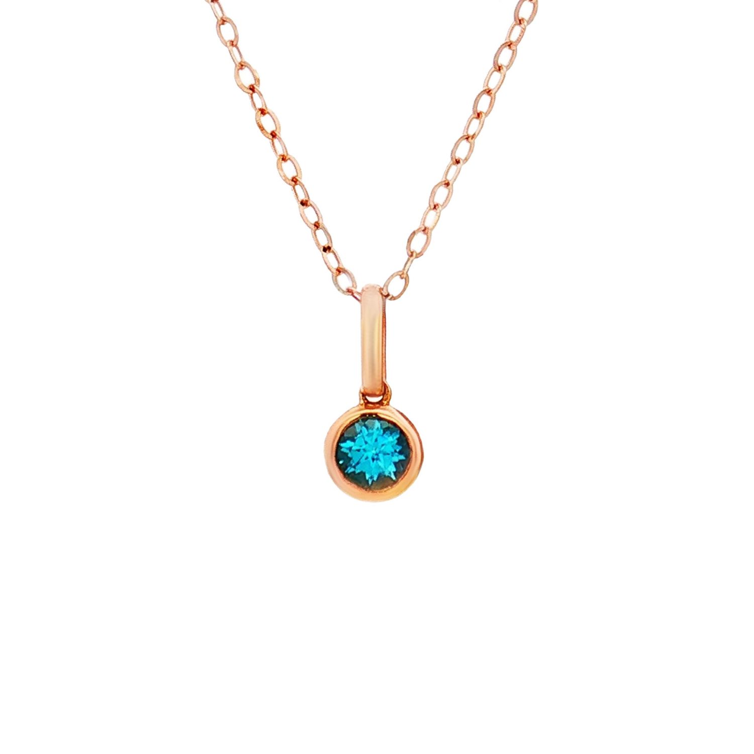 18K Yellow Gold Natural Blue Topaz Bezel Set Pendant Necklace HX0080