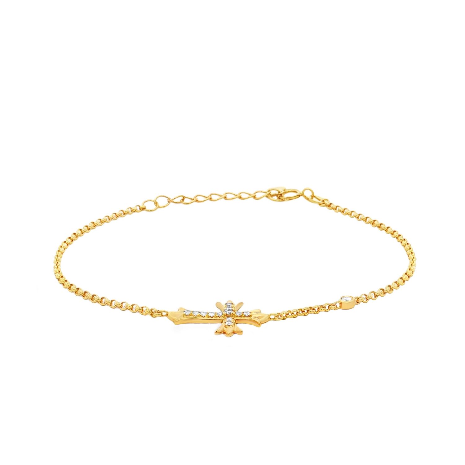 18K Yellow Gold Natural Diamond Cross Bracelet HX0087