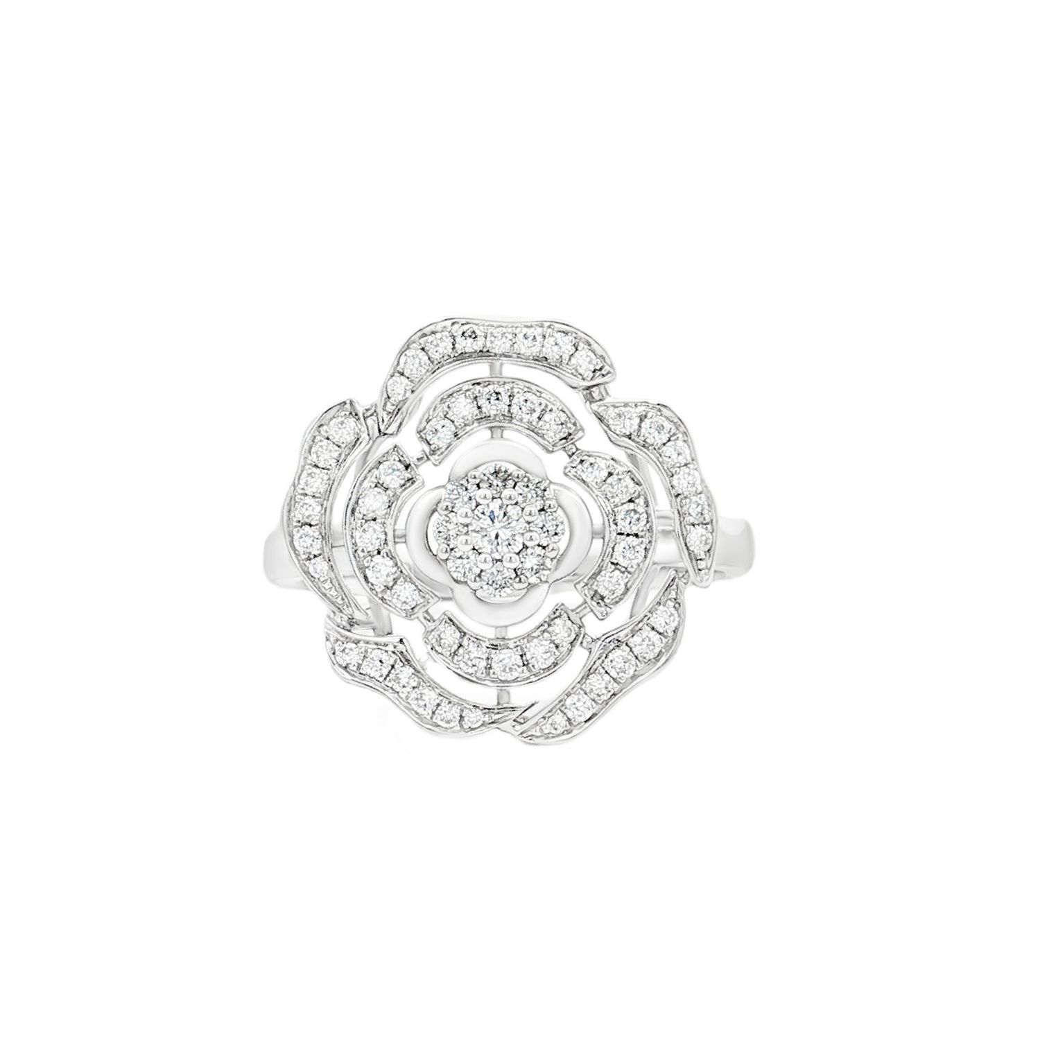 18K White Gold Natural Diamond Rose Ring Size 7# HX0090