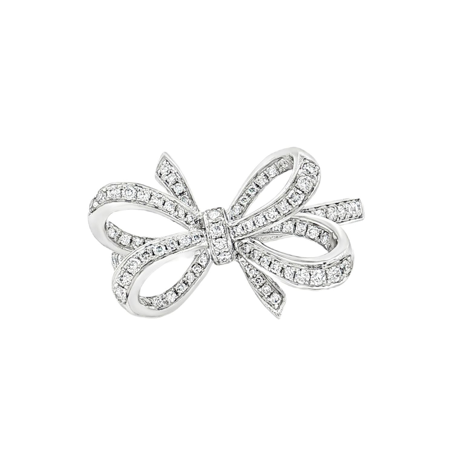 18K White Gold Natural Diamond Bow Ring Size 6.5# HX0096